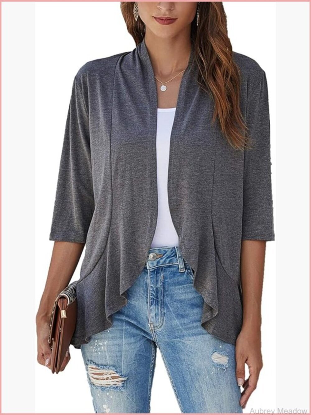 Casual Lightweight Open Front Cardigan with 3/4 Sleeves S-3XL